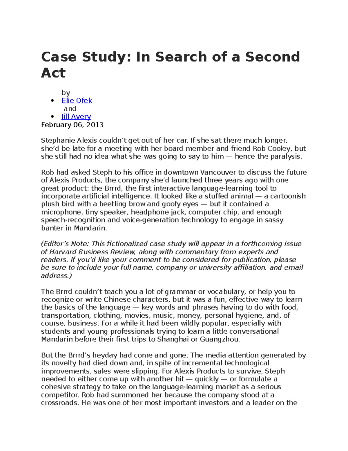 Case Study: Alexis Products' Search for a Second Act in Innovation ...