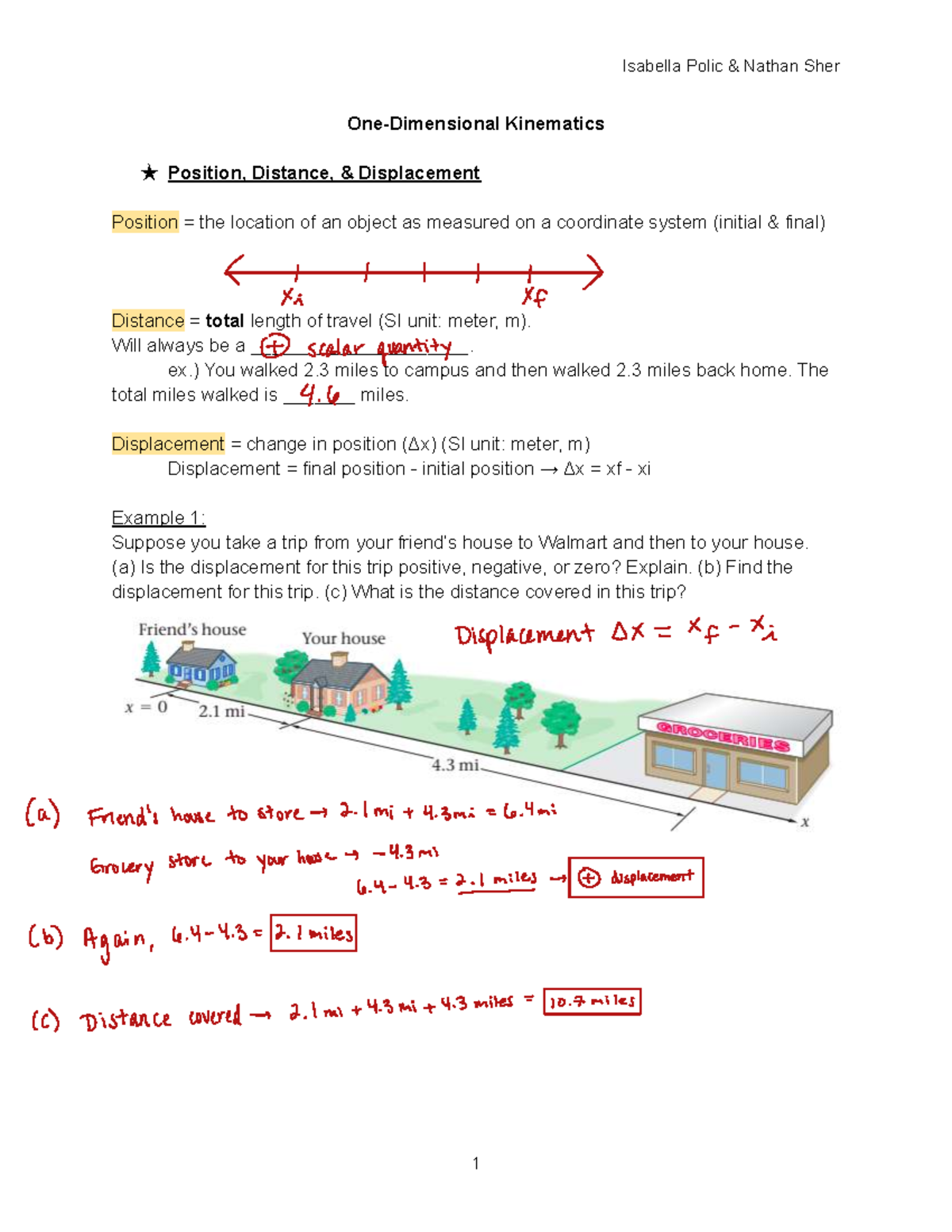 1D Kinematics Workshop (KEY) - Position, Distance, Displacement, and ...