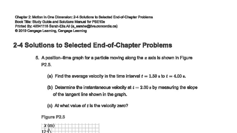TB chap 2 Q answer key - Chapter 2: Motion in One Dimension: Solutions ...