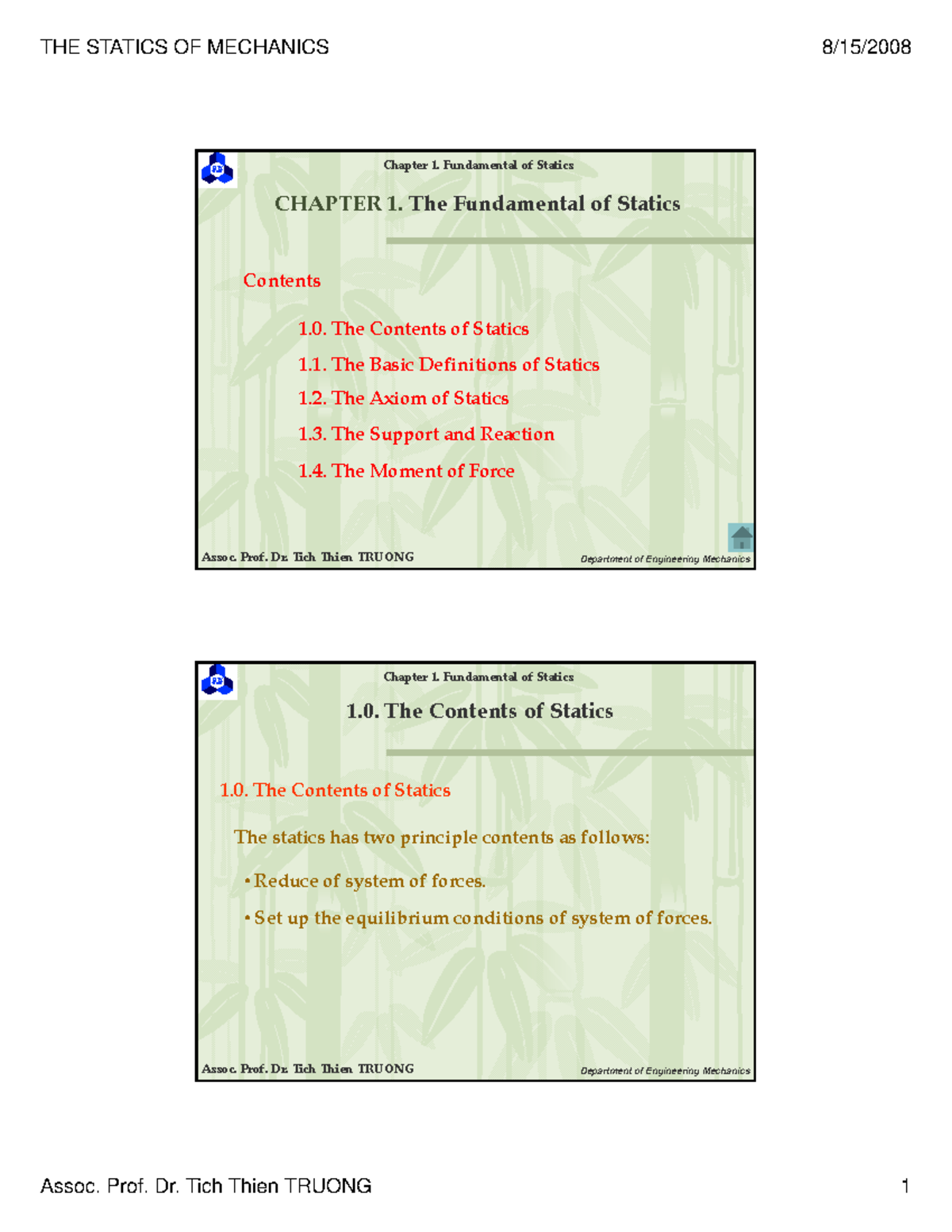 BKTP.HCMBKTP Chapter 1: Fundamentals of Statics Overview and Key ...