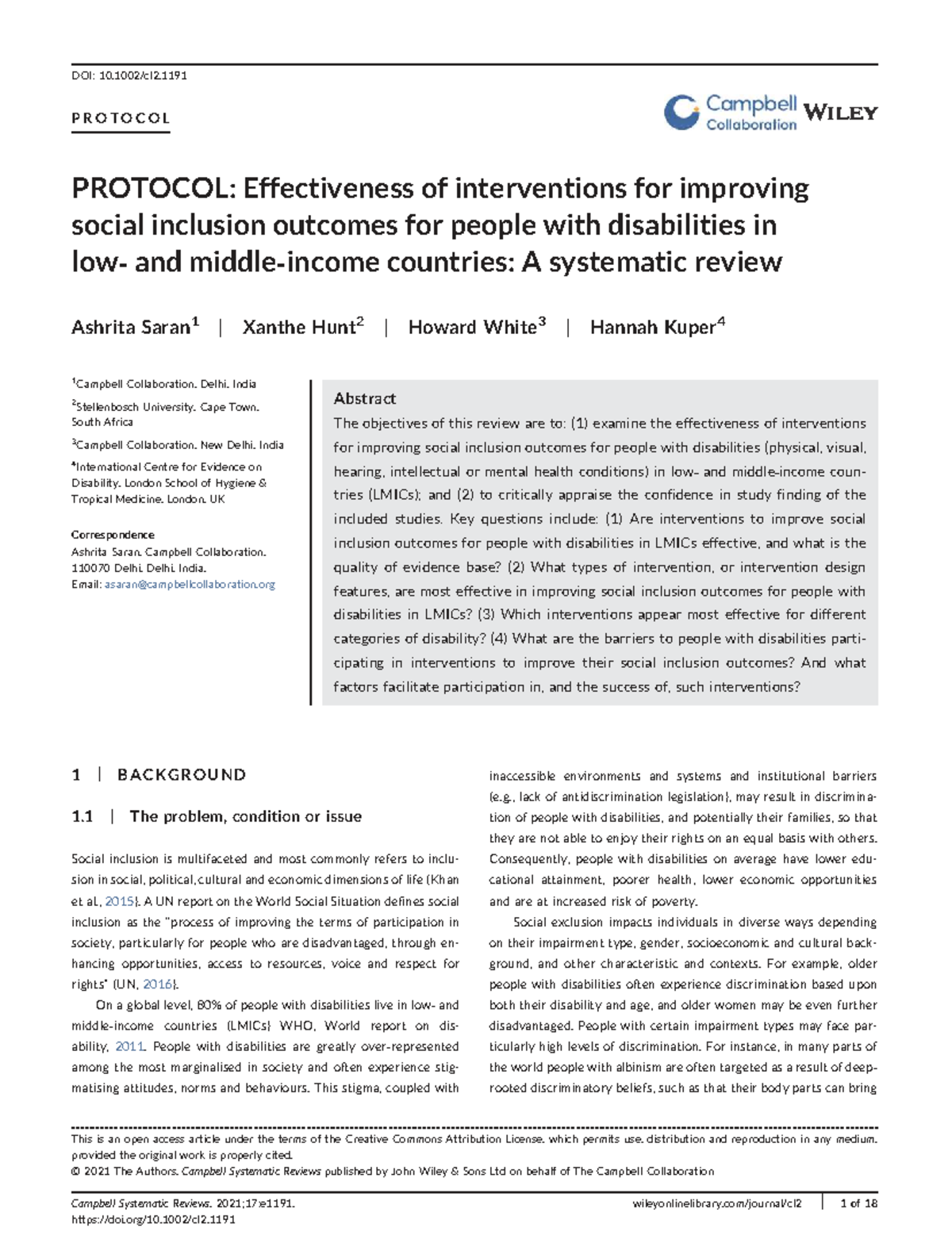 Systematic Review: Interventions for Social Inclusion of People with ...