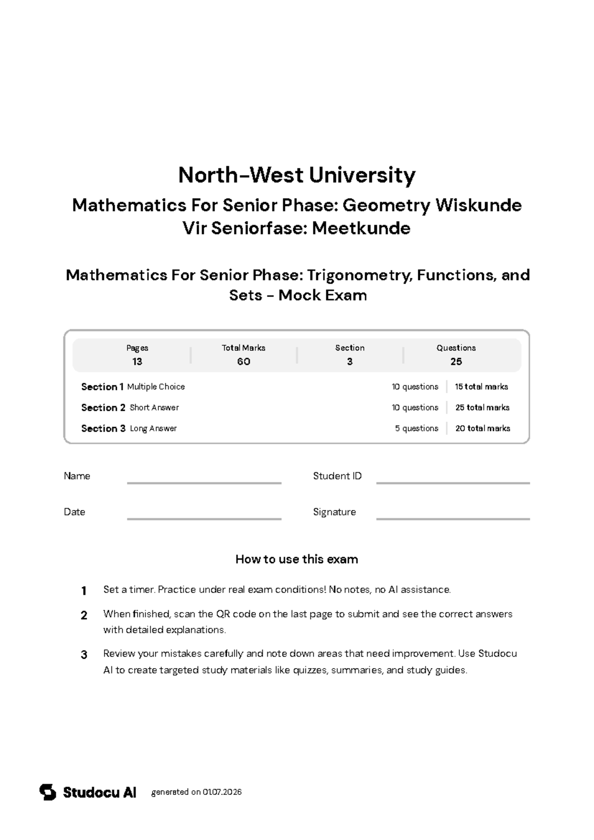 Mathematics For Senior Phase: Trigonometry, Functions, and Sets - Mock ...