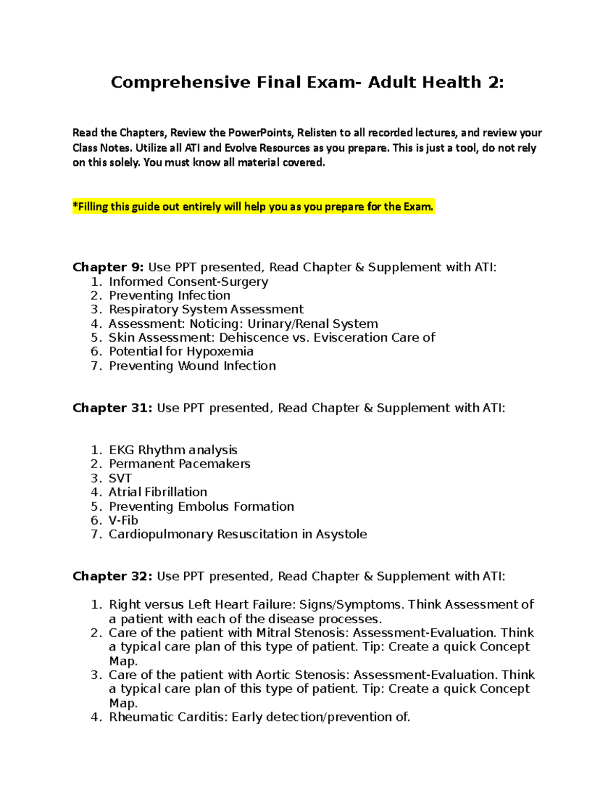 Final Exam 218A - Comprehensive Review Med-Surg 2 Study Guide - Studocu