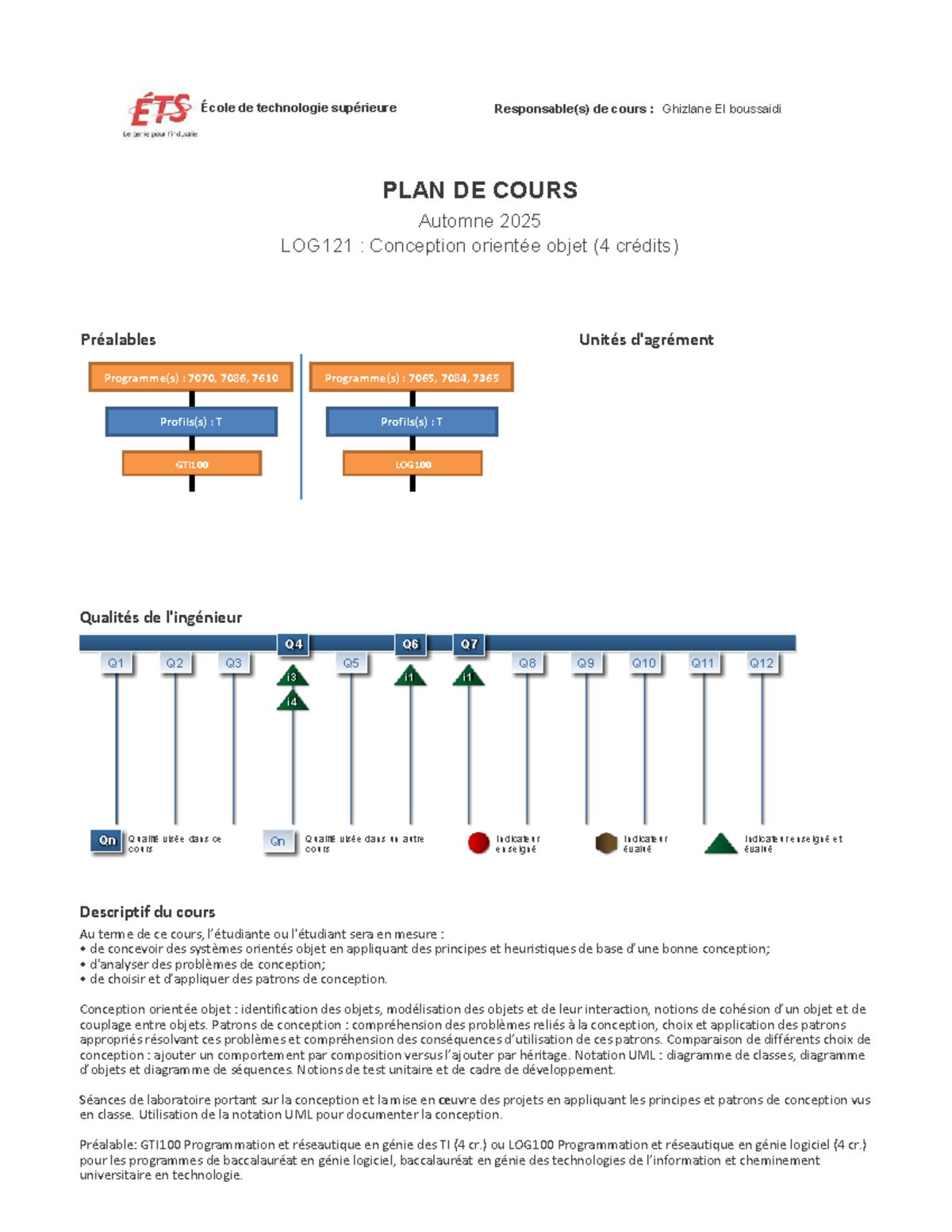 LOG121 Automne 2025 : Plan de Cours - Conception Orientée Objet - Studocu