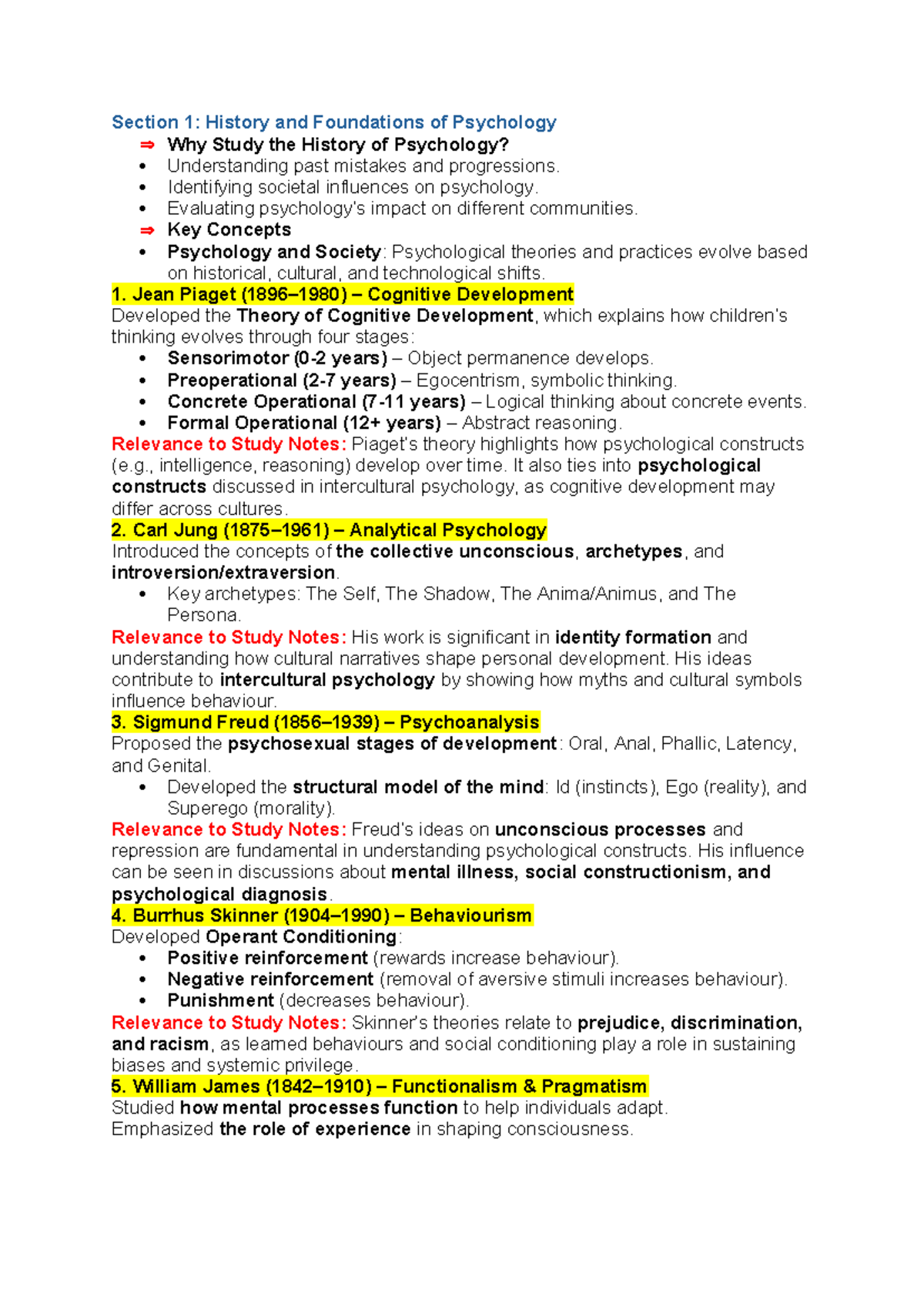 Study Notes #1: History and Foundations of Psychology (PSY 101) - Studocu