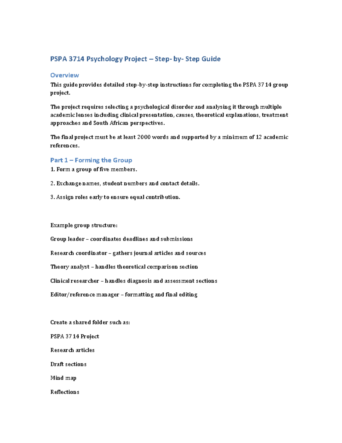 PSPA 3714 Psychology Project Step-by-Step Guide - Studocu