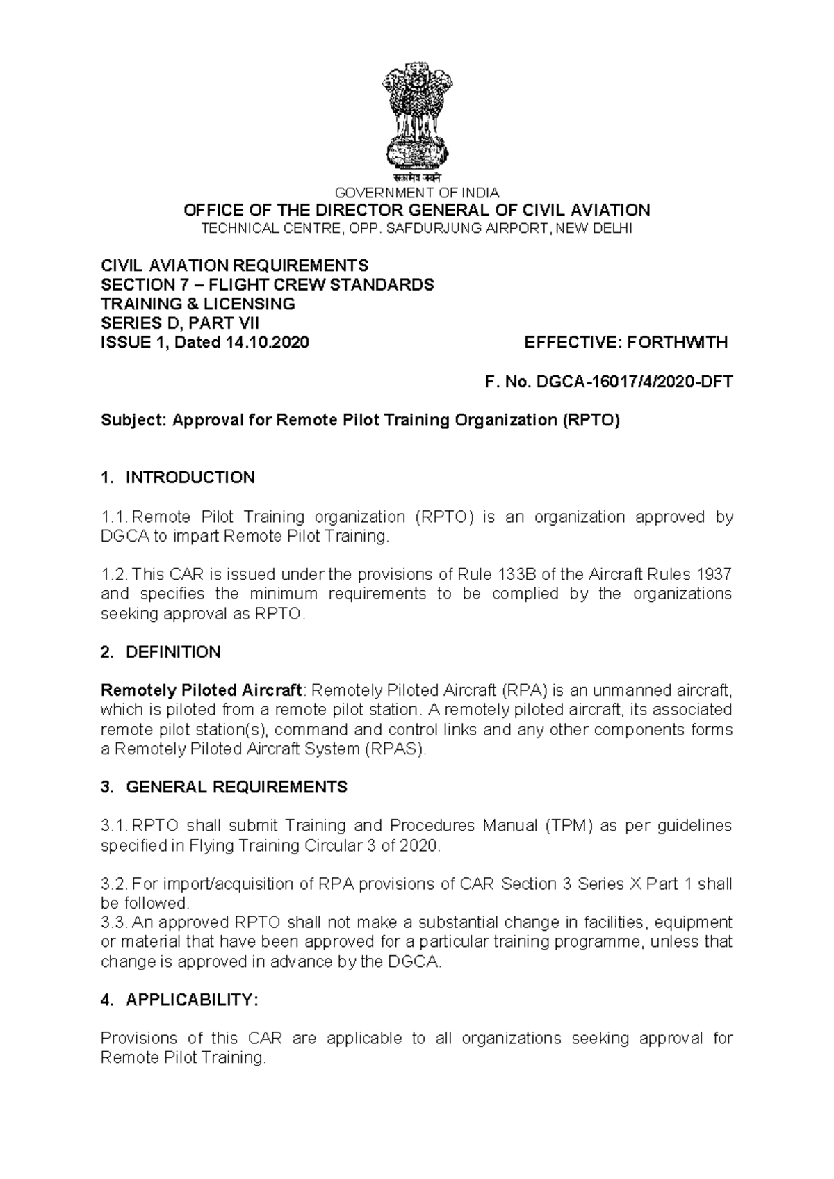 RPTO Guidelines for Approval and Training: CAR Section 7, Series D ...