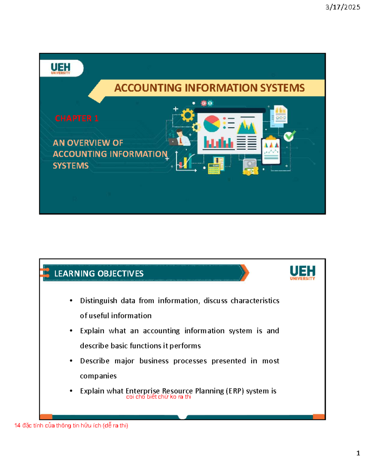 ACCOUNTING INFORMATION SYSTEMS (AIS) CHAPTER 1 OVERVIEW AND OBJECTIVES ...