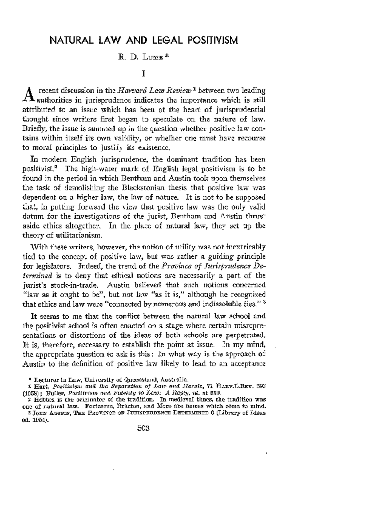 NATURAL LAW AND LEGAL POSITIVISM: A Critical Analysis of Jurisprudence ...