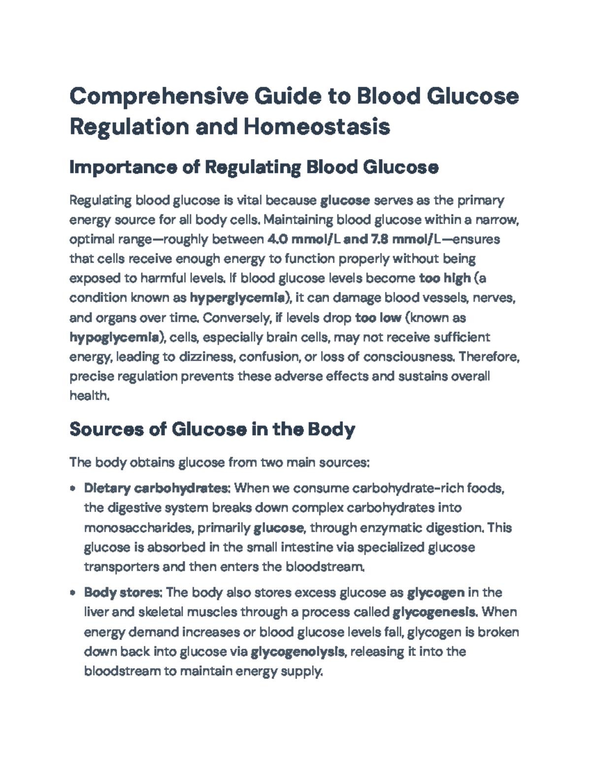 Comprehensive Guide to Blood Glucose Regulation & Homeostasis - Studocu