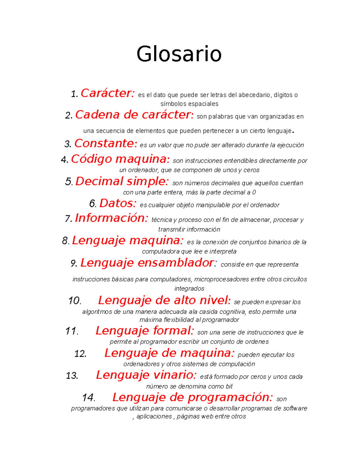Glosario de Términos de Programación y Lenguajes de Máquina - Studocu