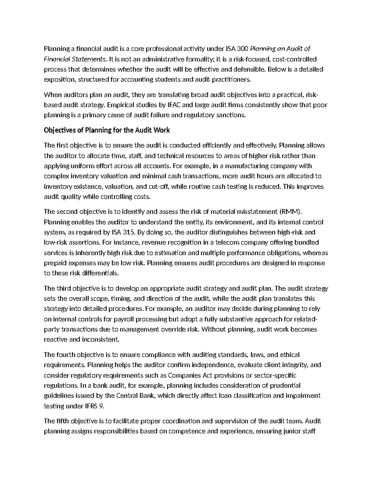 ISA 300: Comprehensive Guide to Audit Planning and Objectives - Studocu