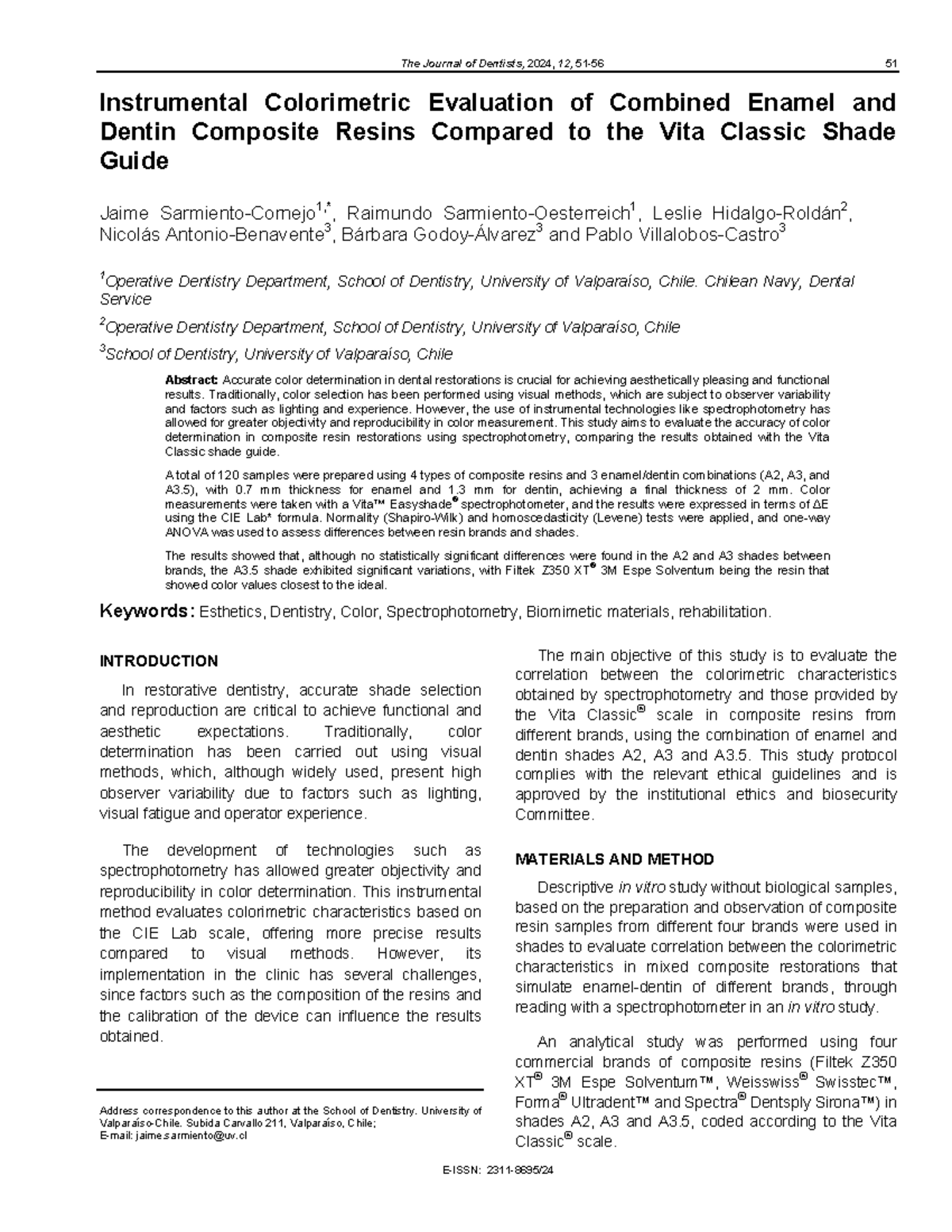 Colorimetric Evaluation of Enamel and Dentin Composites - J Dent 2024 ...