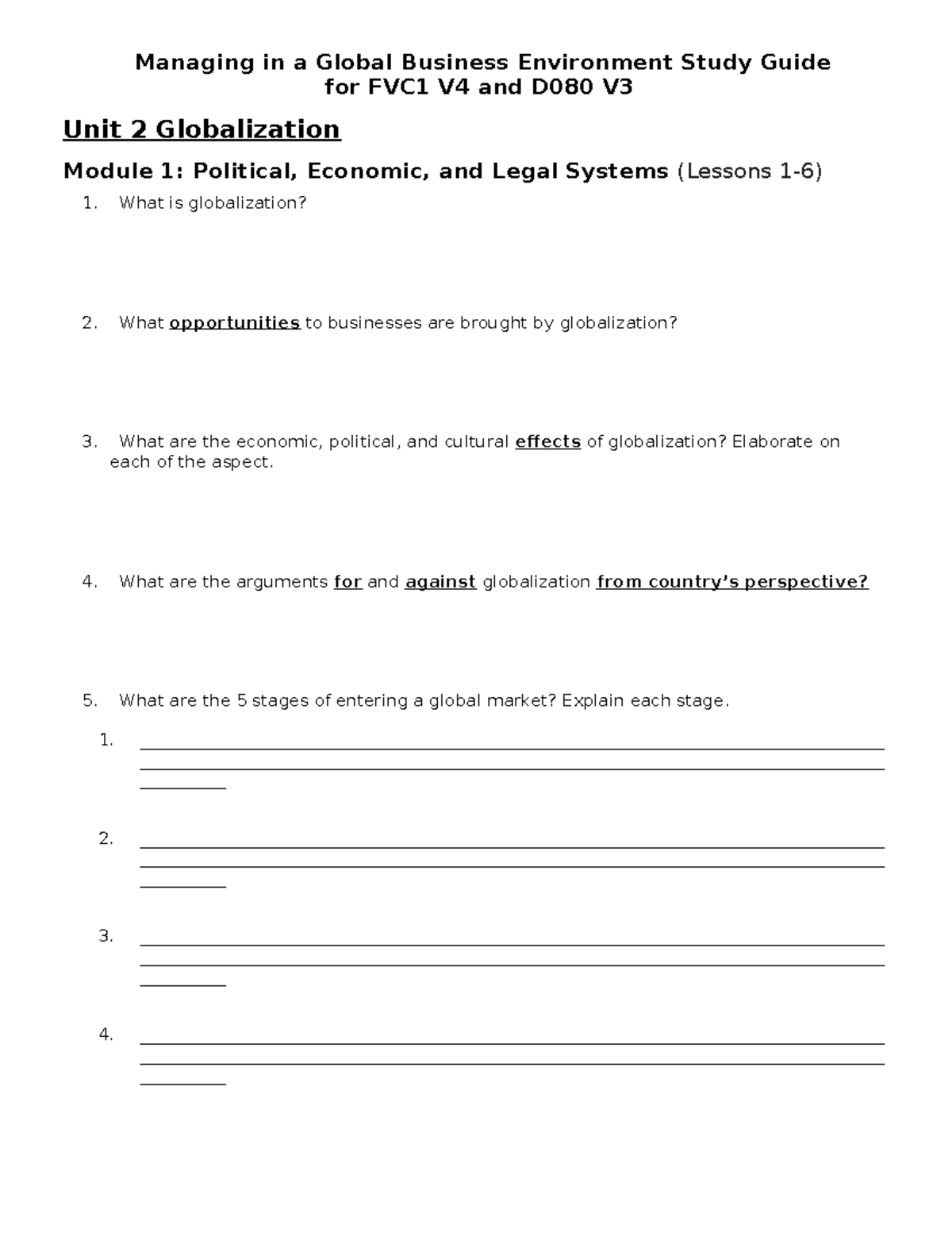 Global Business - Study Guide - Managing in a Global Business ...