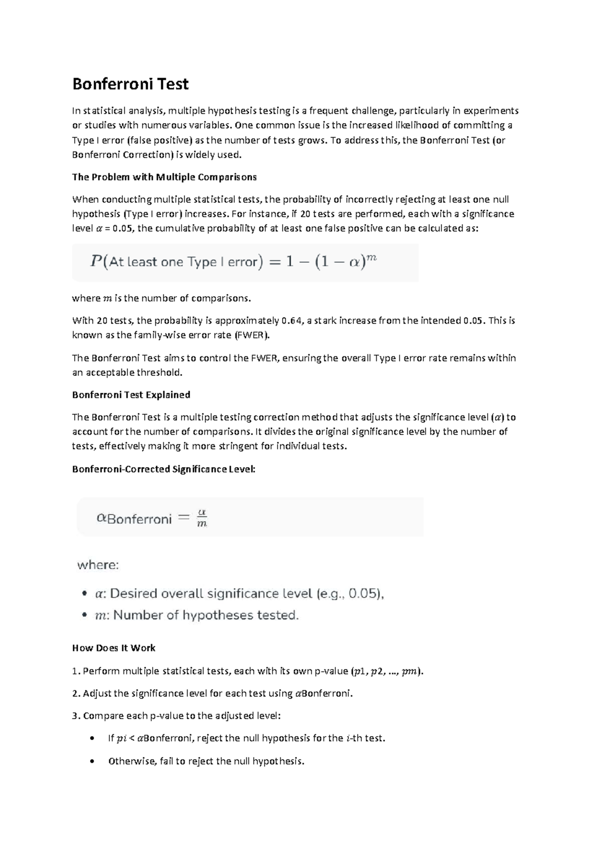 Bonferroni Test - AIML Notes on Multiple Hypothesis Testing - Studocu