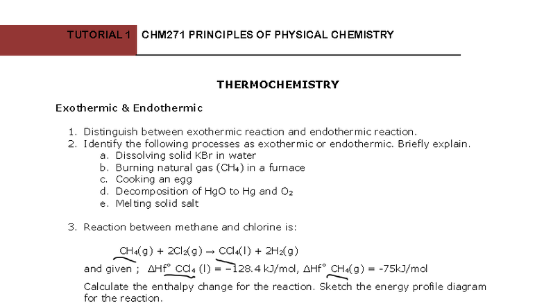 Open CHM271 - Tutorial 1 - Thermochemistry: Exothermic & Endothermic ...
