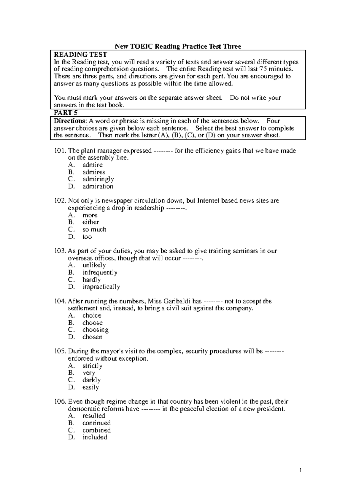TOEIC Reading Practice Test 3 Review and Answer Key - Studocu