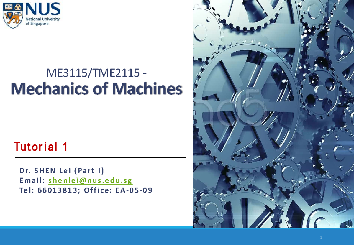 Mechanics of Machines Tutorial 1 - Lecture Slides - Studocu