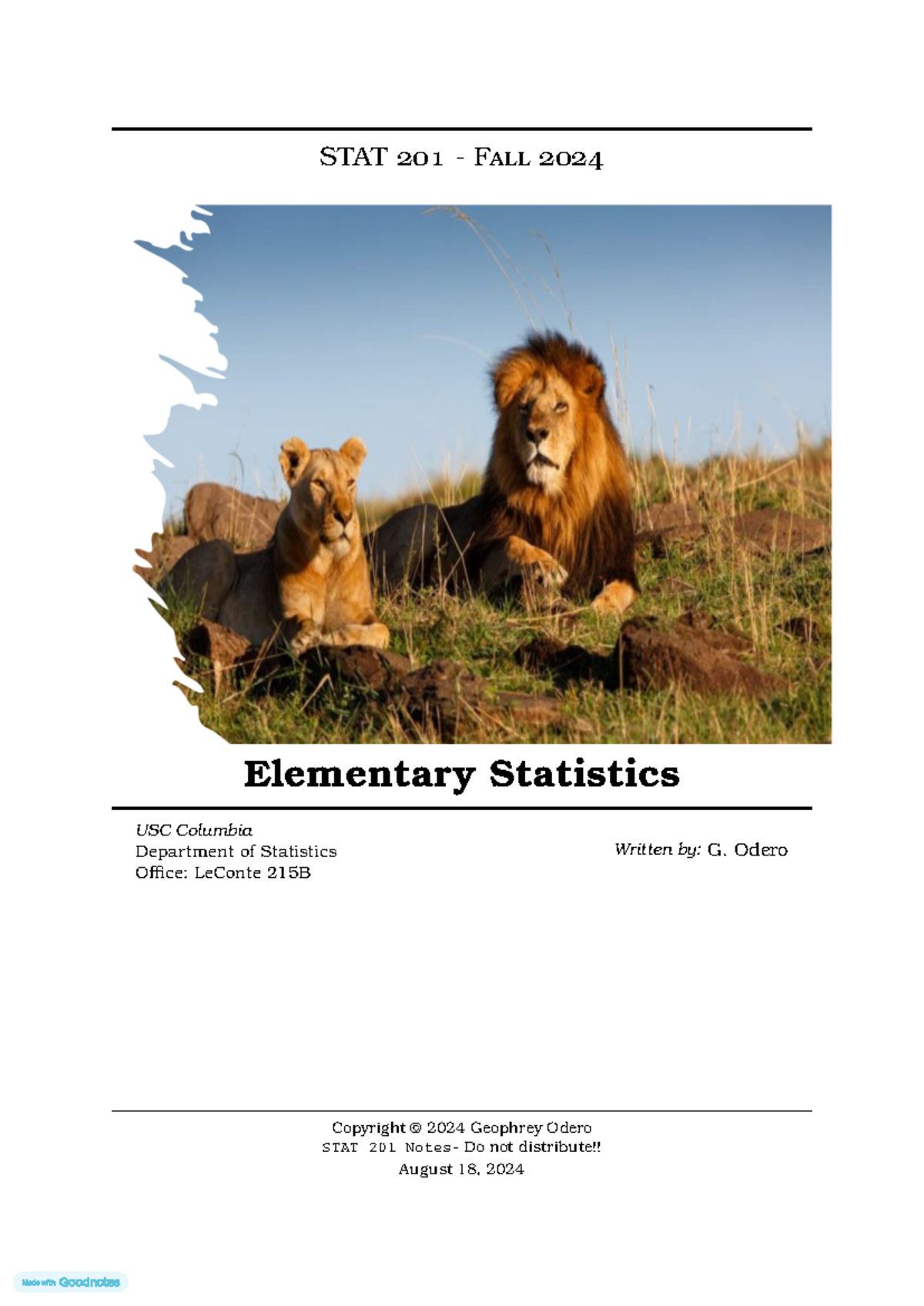 Stat 201 Notes - STAT - F Elementary Statistics USC Columbia Department ...