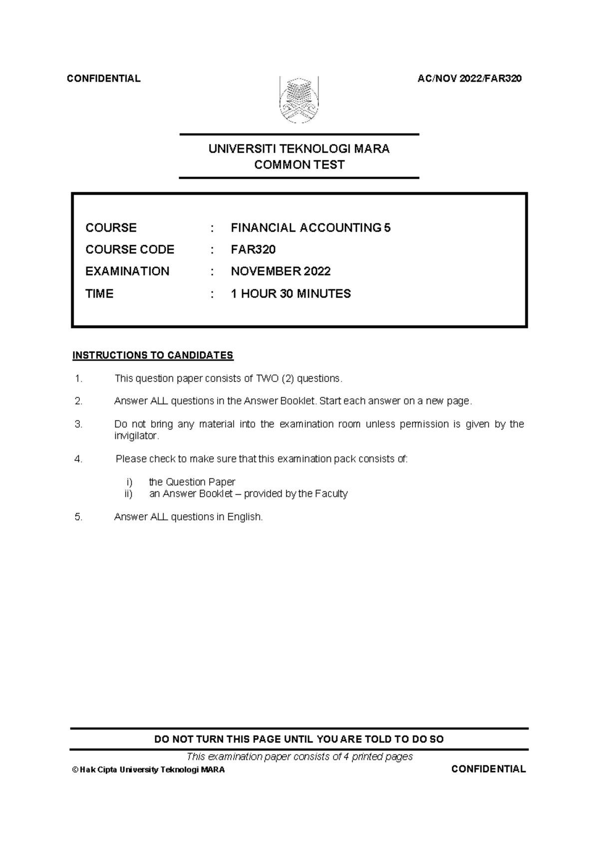 FAR320 Common Test Questions - Financial Accounting Nov 2022 - Studocu