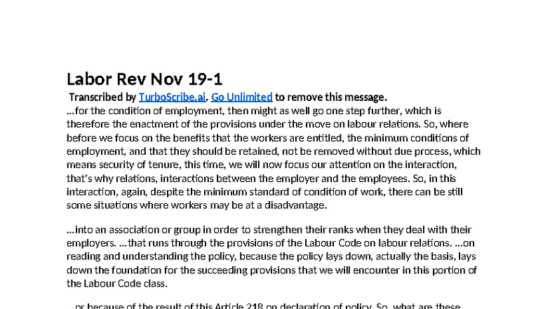 Labor Relations Overview - Rev Nov 19-1 LECTURE Notes - Studocu