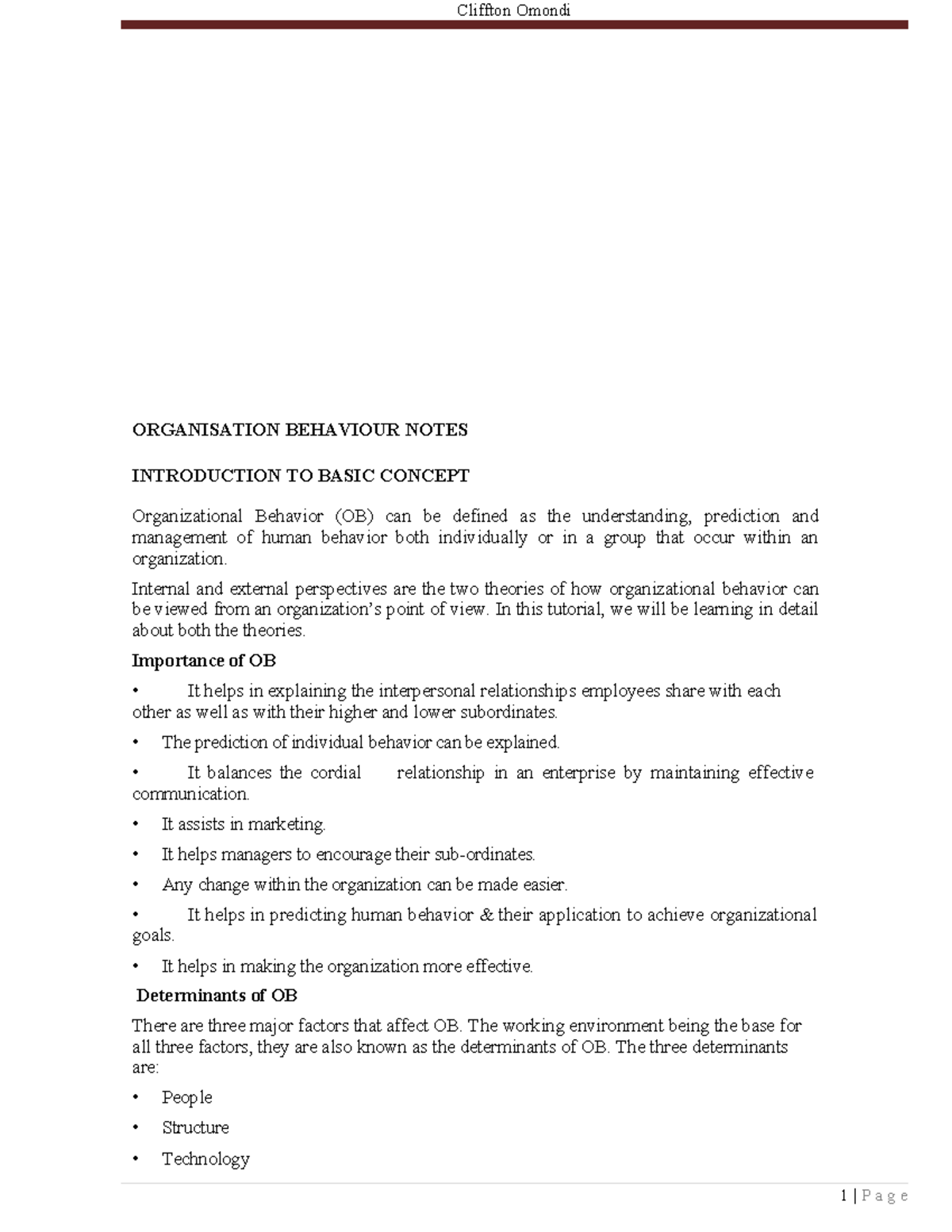 OB 101: Comprehensive Notes on Organizational Behavior Concepts - Studocu