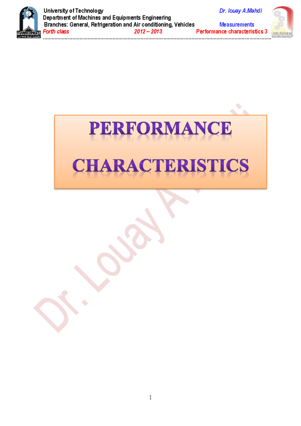 Measurements 3 - Performance Characteristics Study Guide for ...