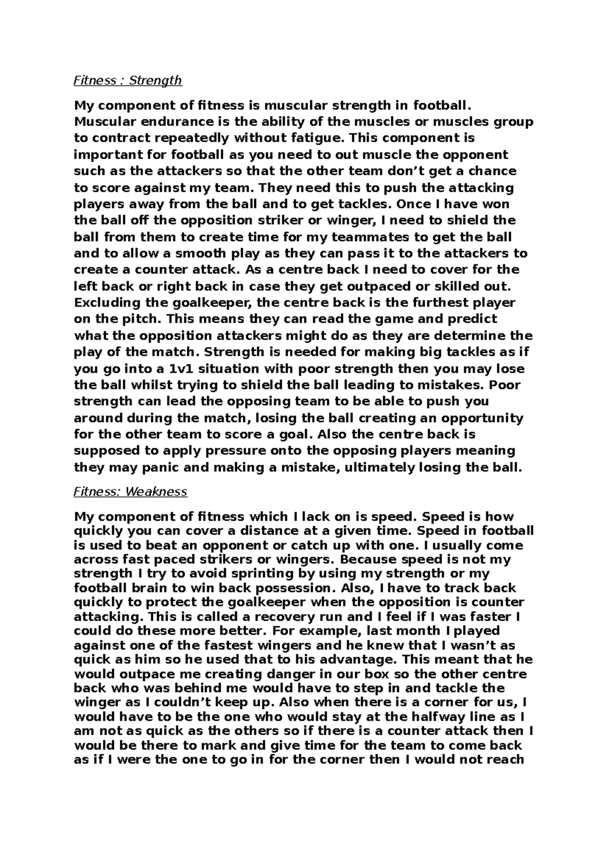 Fitness Analysis: Strengths & Weaknesses in Football Skills (PE101 ...