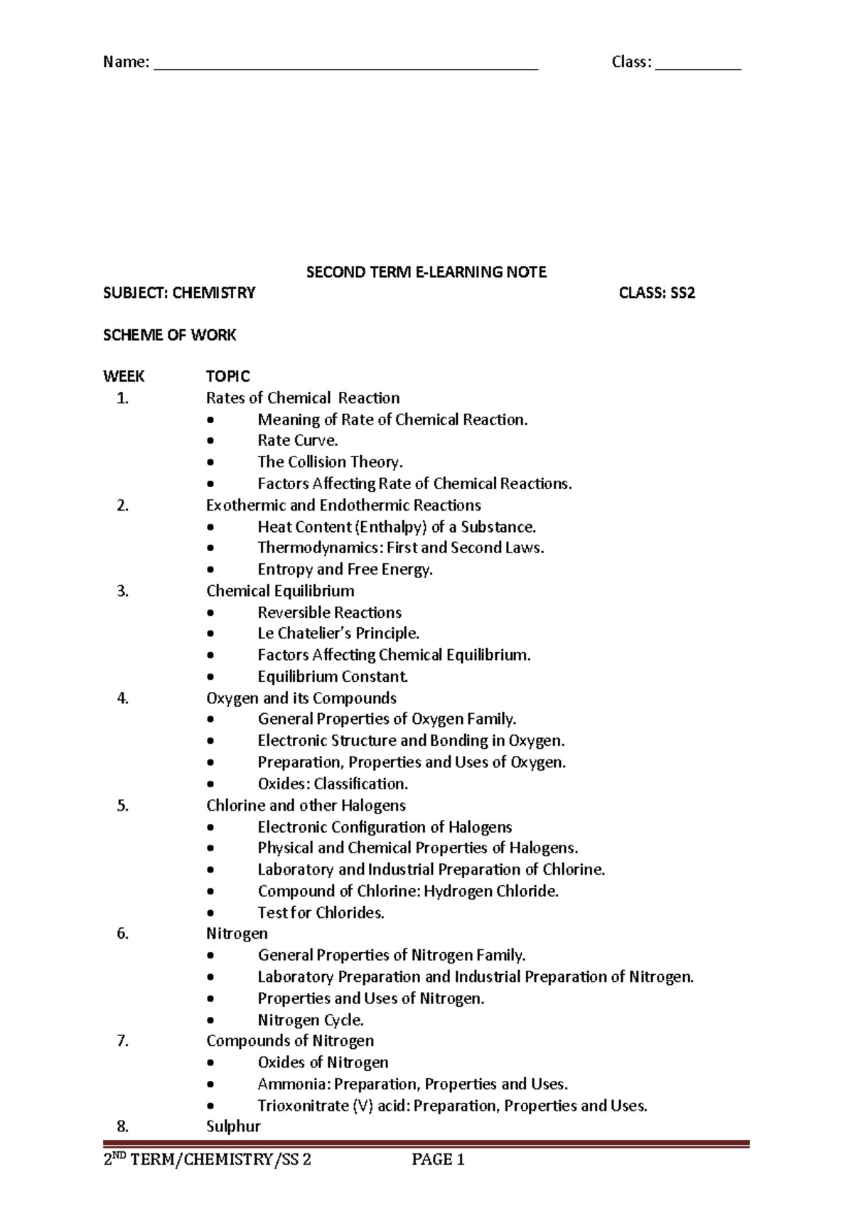 Chemistry SS2 Second Term E-Notes: Rates of Reaction & Thermodynamics ...