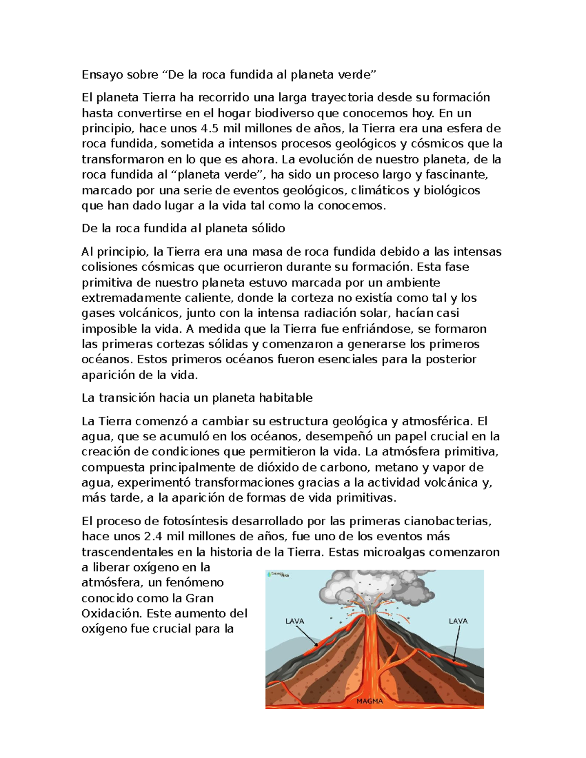 Ensayo De la roca fundida al planeta verde - Ensayo sobre “De la roca ...