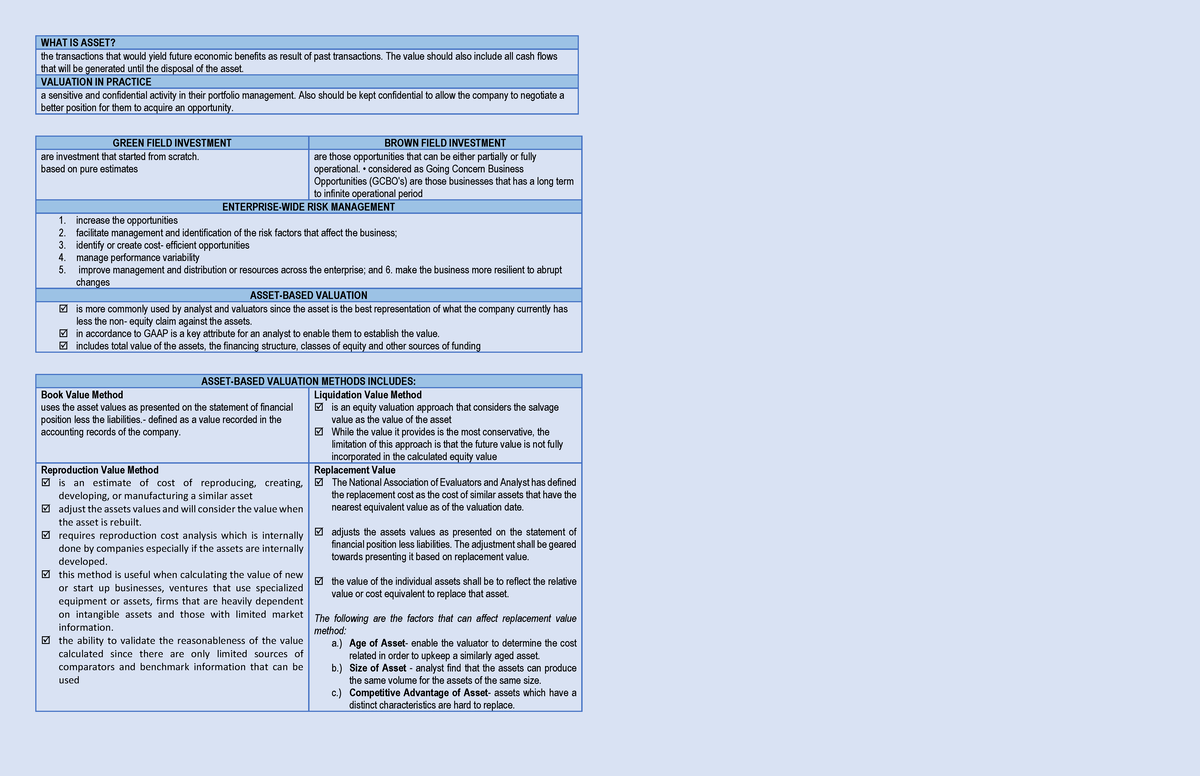 Chapter 2 Asset- Based Valuation - WHAT IS ASSET? the transactions that ...