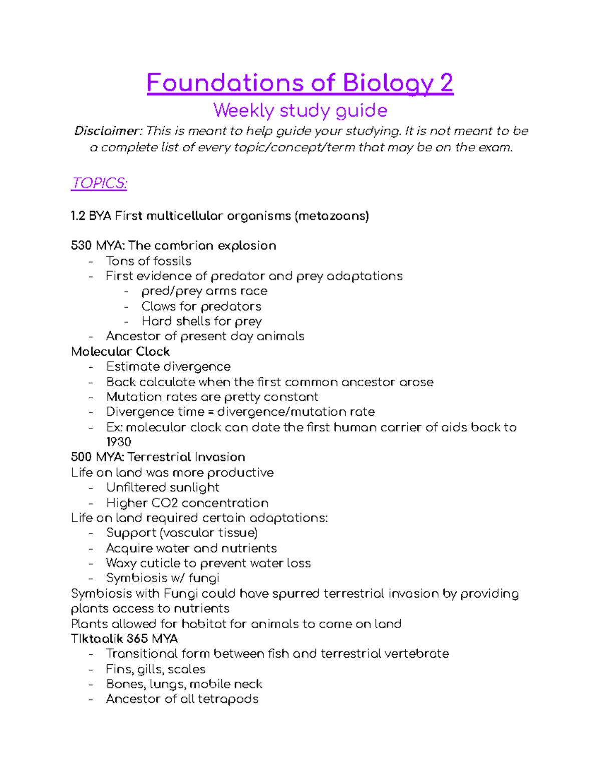 Bio 2 - Week 08 Study Guide: Evolution, Extinctions & Natural Selection ...