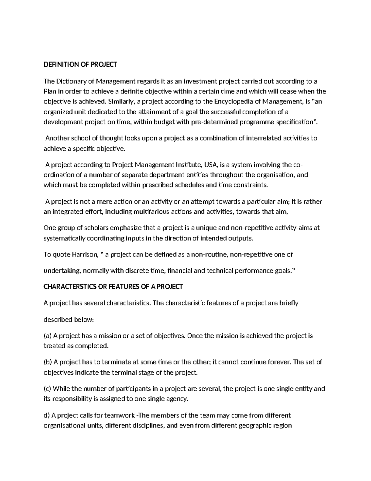 Project Finance MOD 1 - PF NOTES - DEFINITION OF PROJECT The Dictionary ...