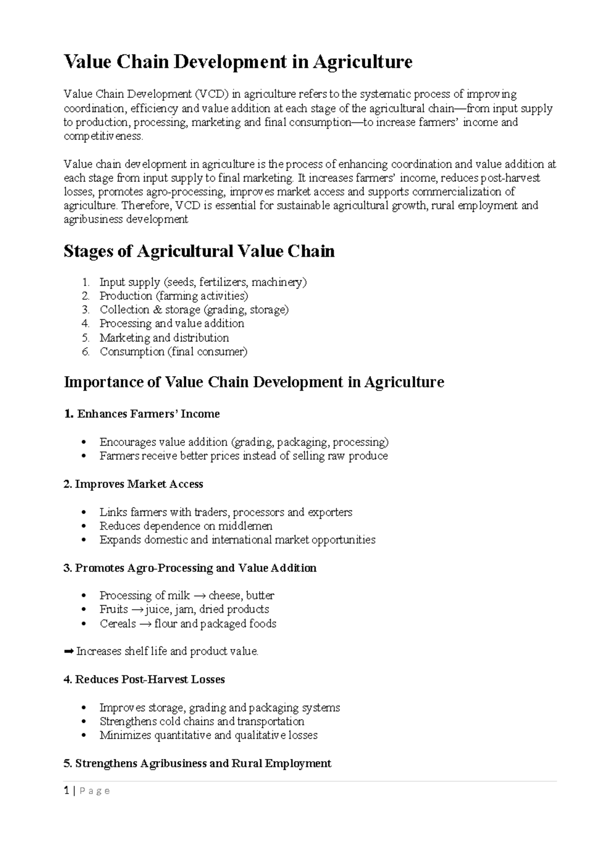 Agricultureuit 3 - Value Chain Development in Agriculture - Studocu