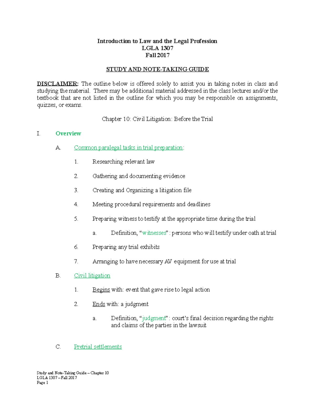 Study and Note-Taking Guide - Chapter 7 - Introduction to Law and the ...
