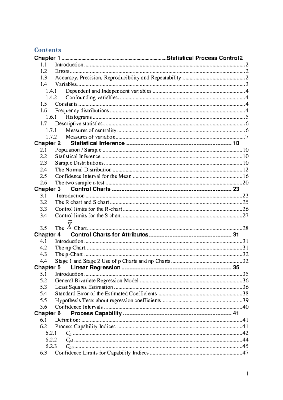 SPC 101: Comprehensive Notes on Statistical Process Control - Studocu