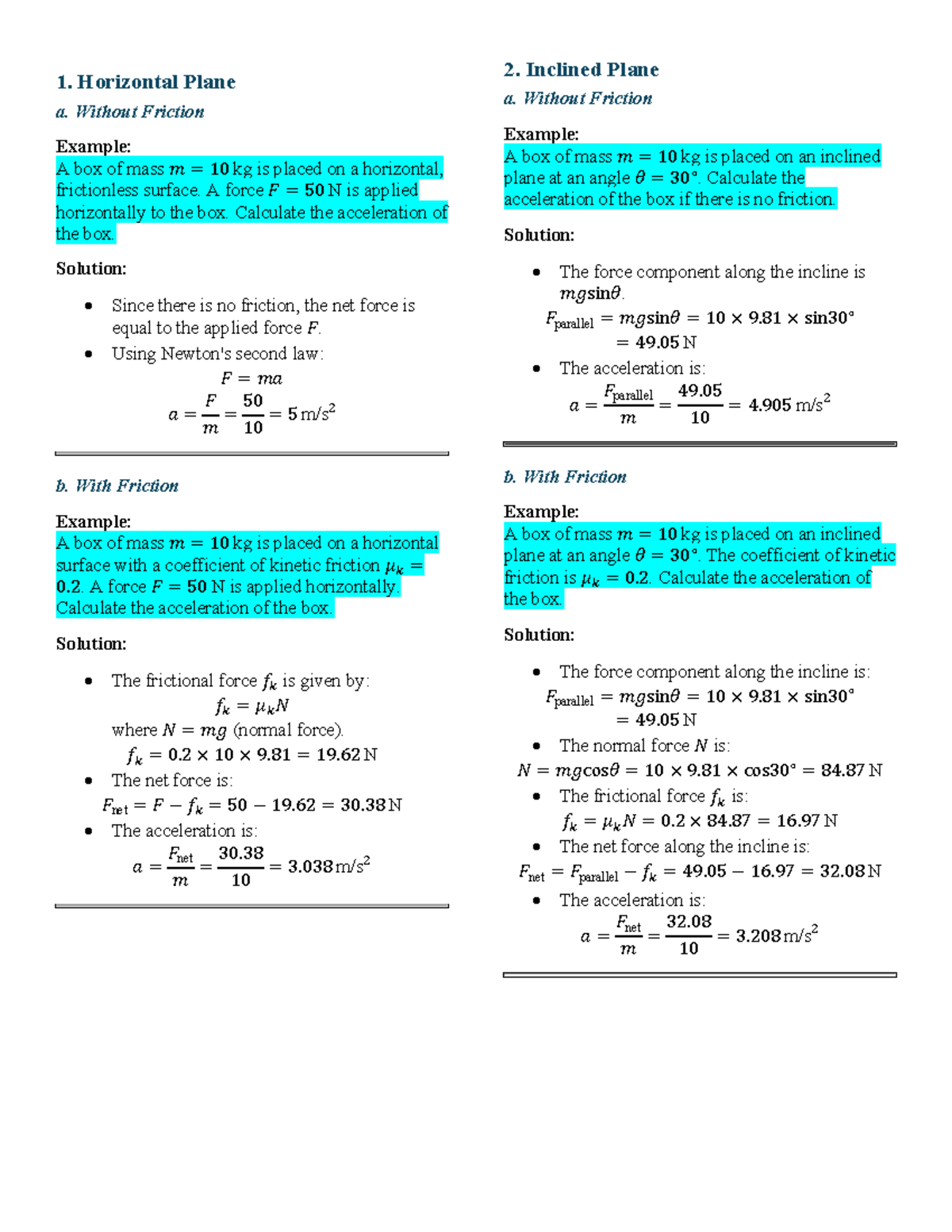 CBP Mech 1: Acceleration Calculations on Horizontal & Inclined Planes ...