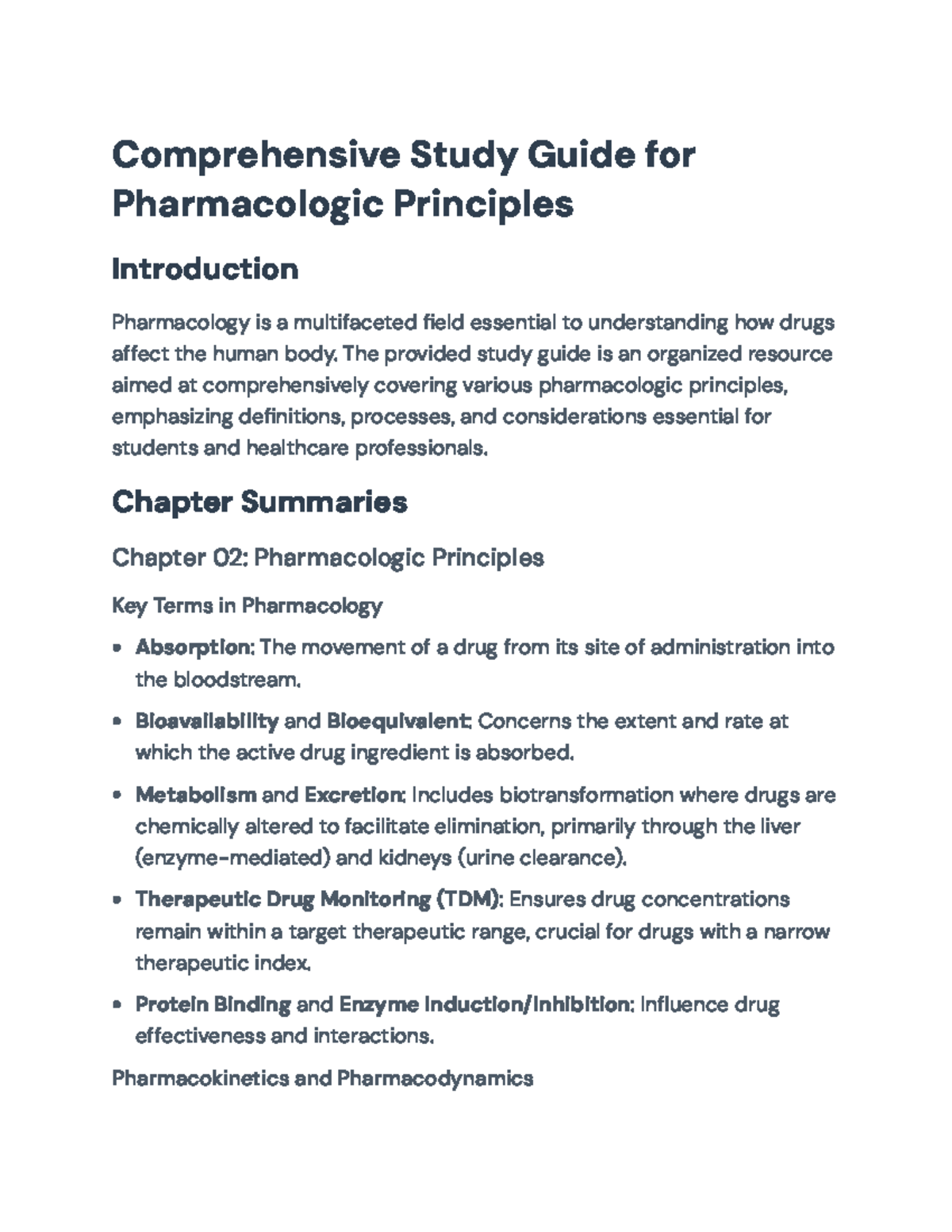 Comprehensive Study Guide on Pharmacologic Principles for [Course Code ...