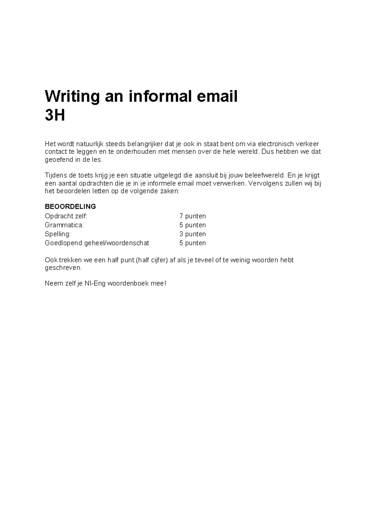 Informele Email Schrijfopdracht 3H: Tips en Voorwaarden - Studeersnel
