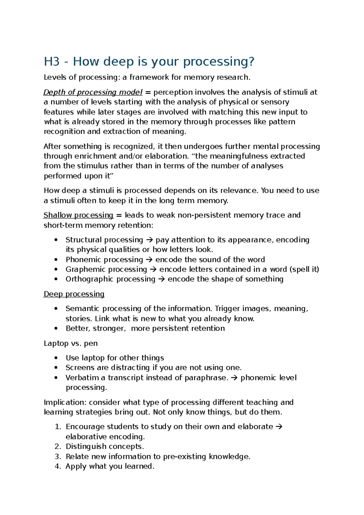 D&P Aantekeningen: Levels of Processing and Learning Strategies ...