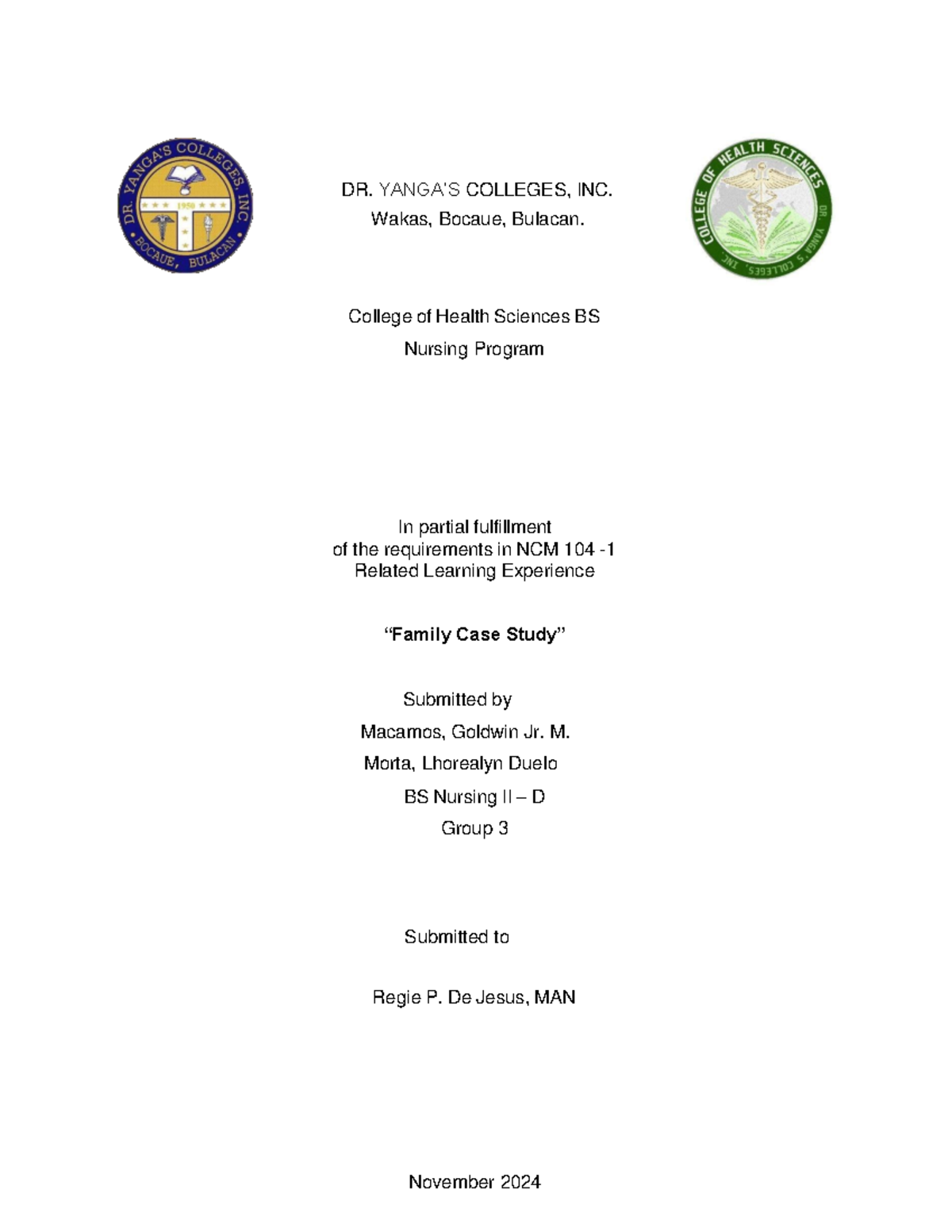 Family Case Study of the Happy Family: NCM 104 - 1 Community Health ...