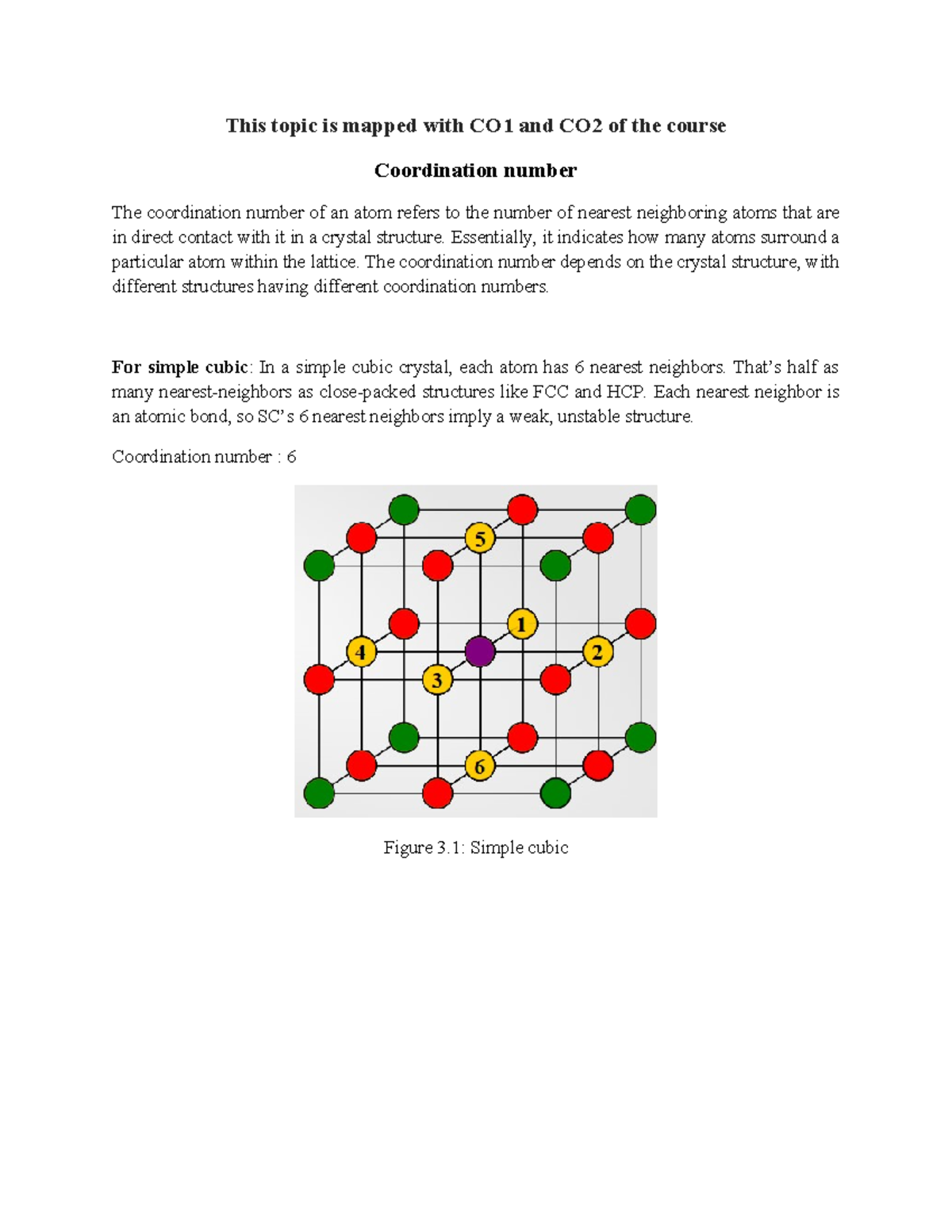 Lecture Notes 3: Coordination Numbers in Crystal Structures (CO1, CO2 ...