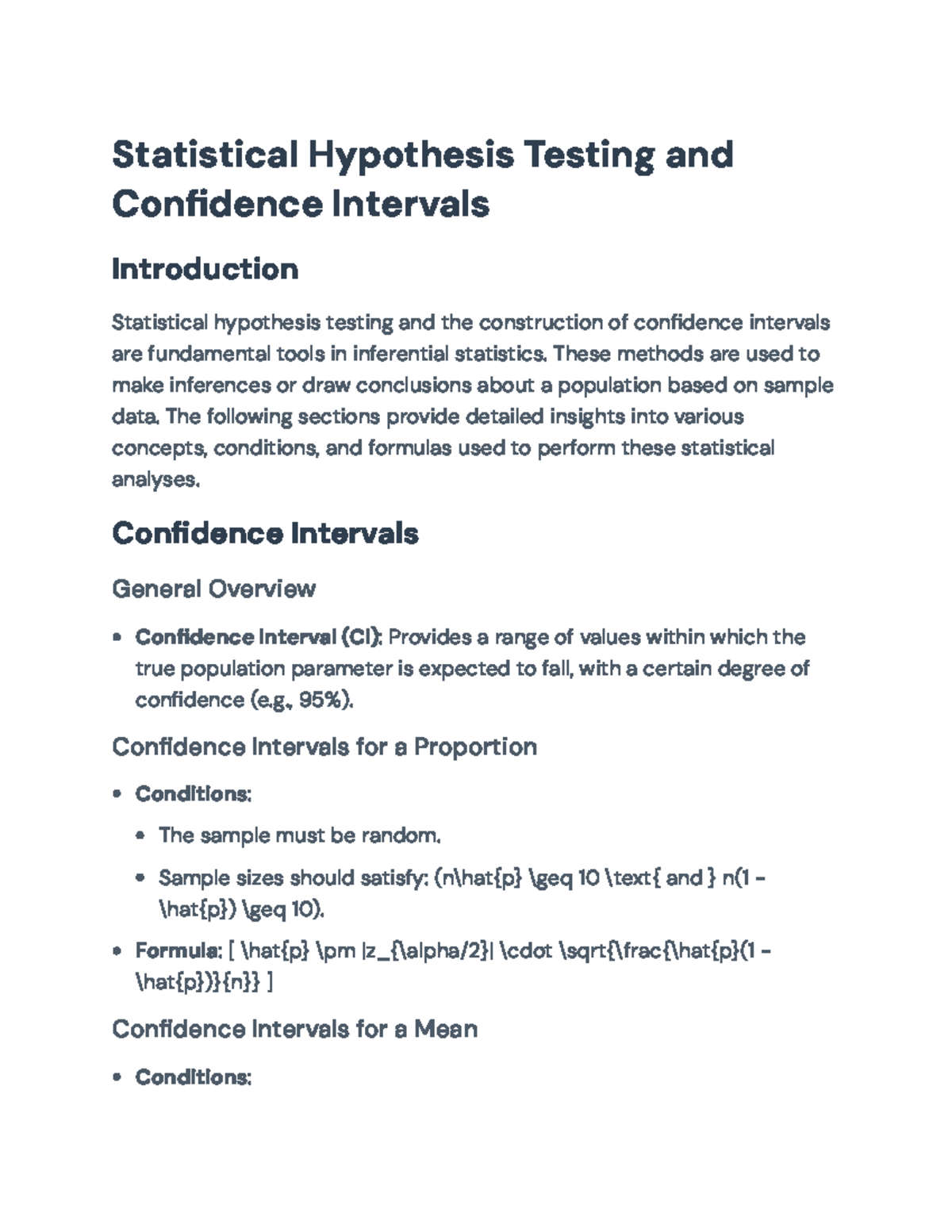 Statistical Hypothesis Testing & Confidence Intervals Overview ...
