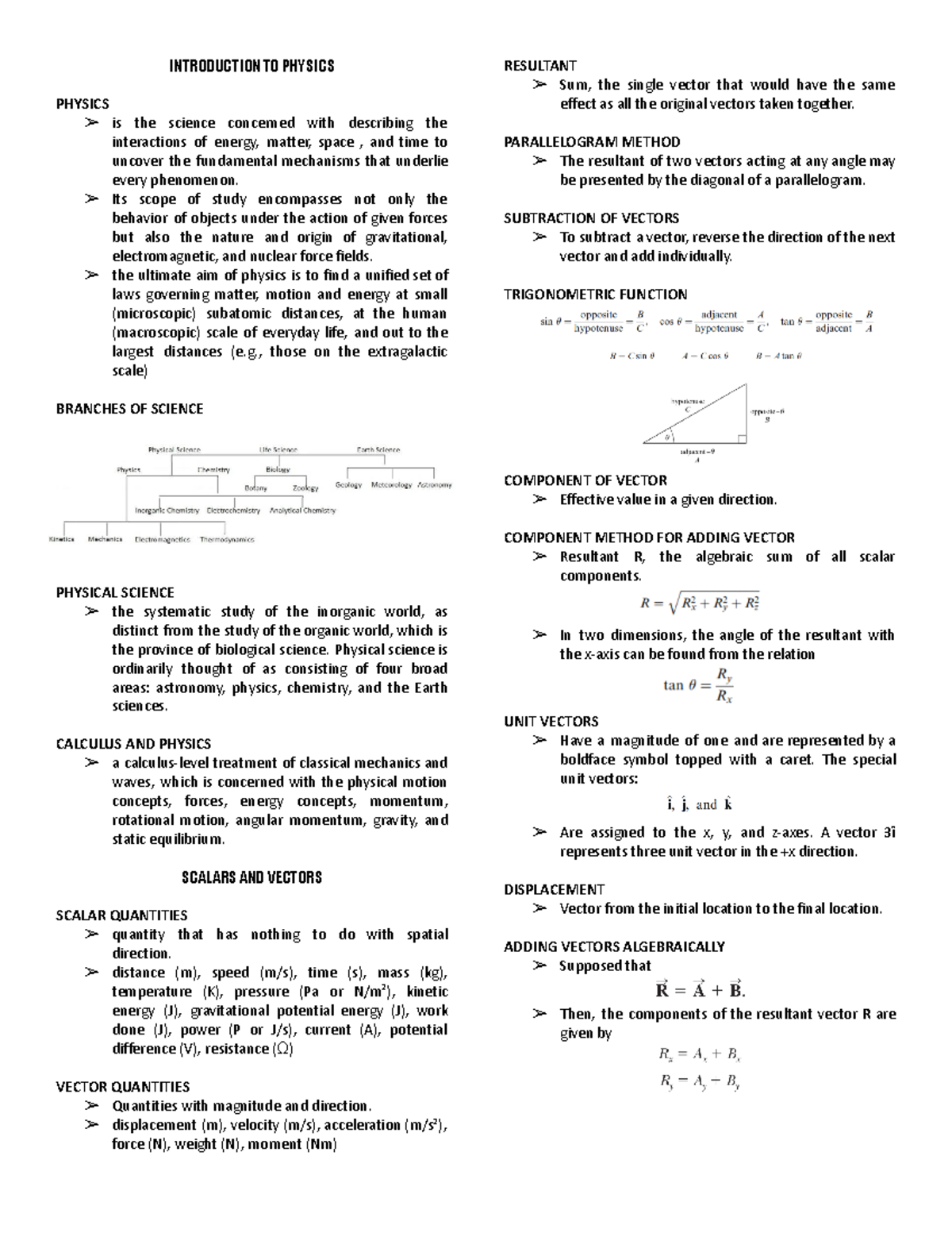 P6 Physics Final Exam Reviewer: Key Concepts and Formulas - Studocu