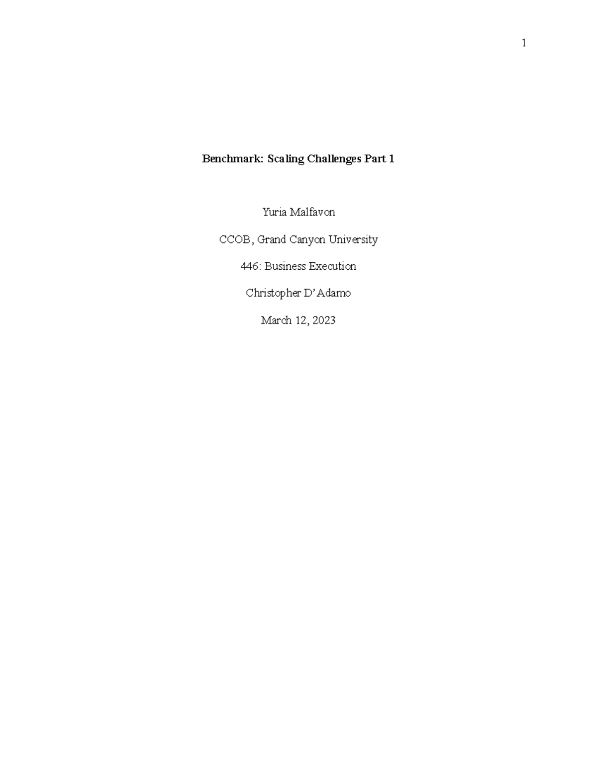 CCOB 446: Benchmark Scaling Challenges - Part 1 Overview - Studocu