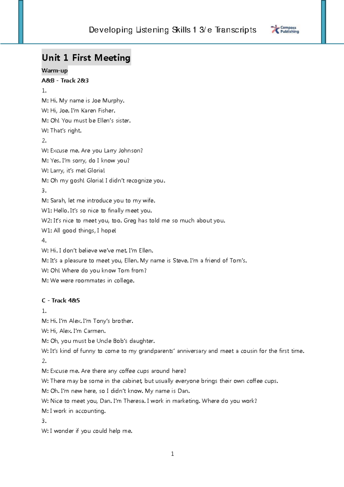DLS 1 3e Transcripts: Developing Listening Skills - Unit 1 ...