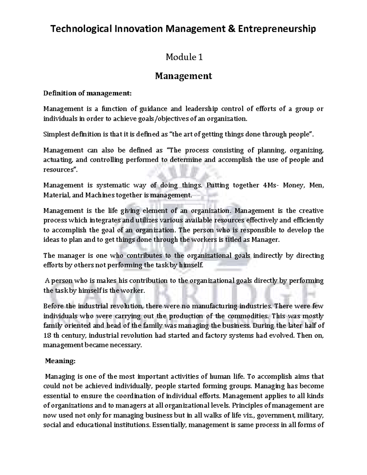 Technological Innovation Management Entrepreneurship: Module 1 Lecture ...