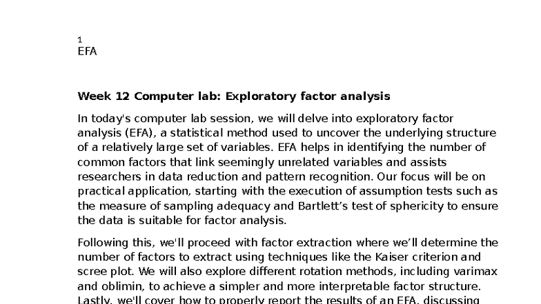 Week 12 EFA Lab: Exploring Factor Analysis Techniques - Studocu