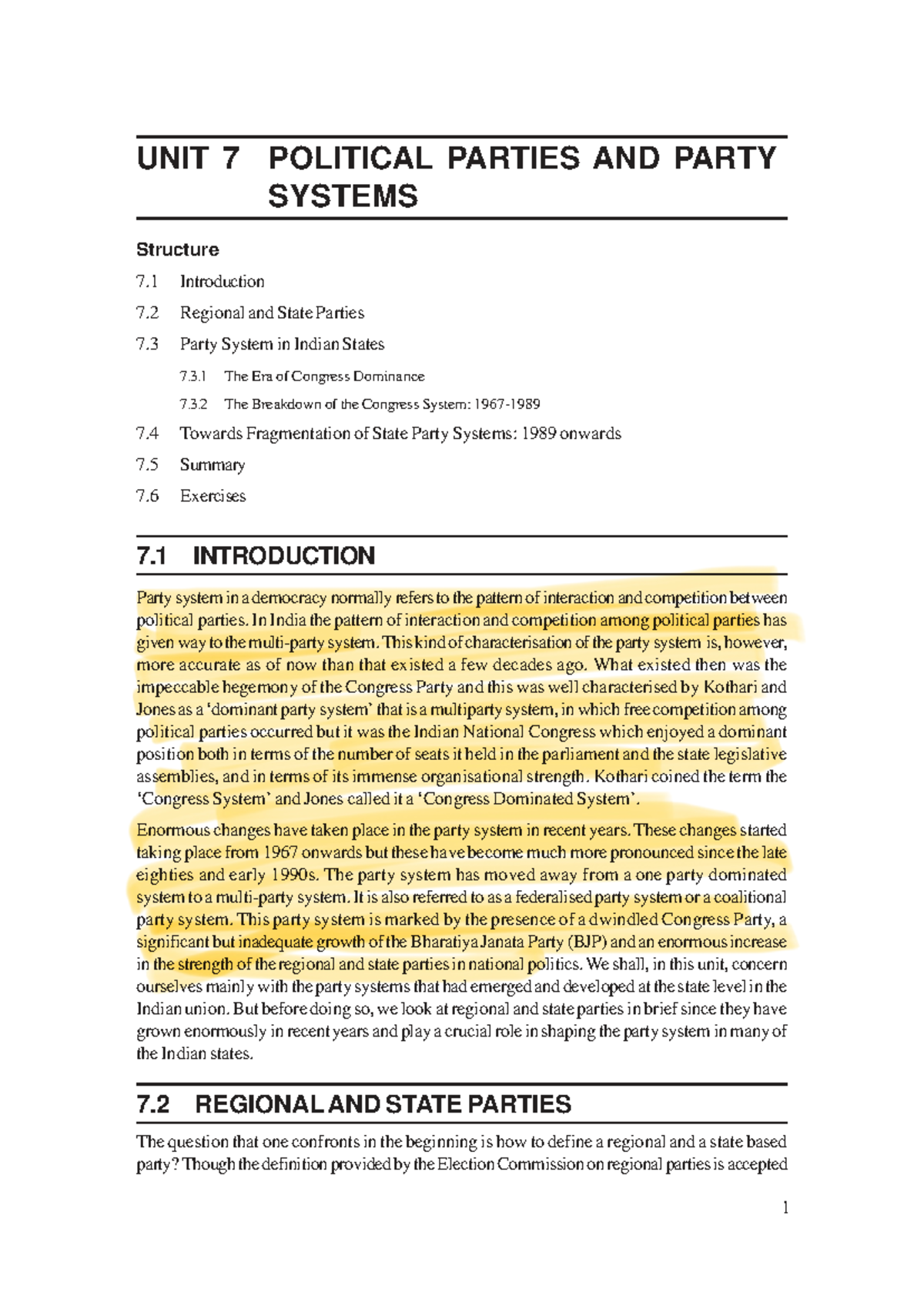 UNIT 7: POLITICAL PARTIES AND PARTY SYSTEMS - IGNOU Notes - Studocu