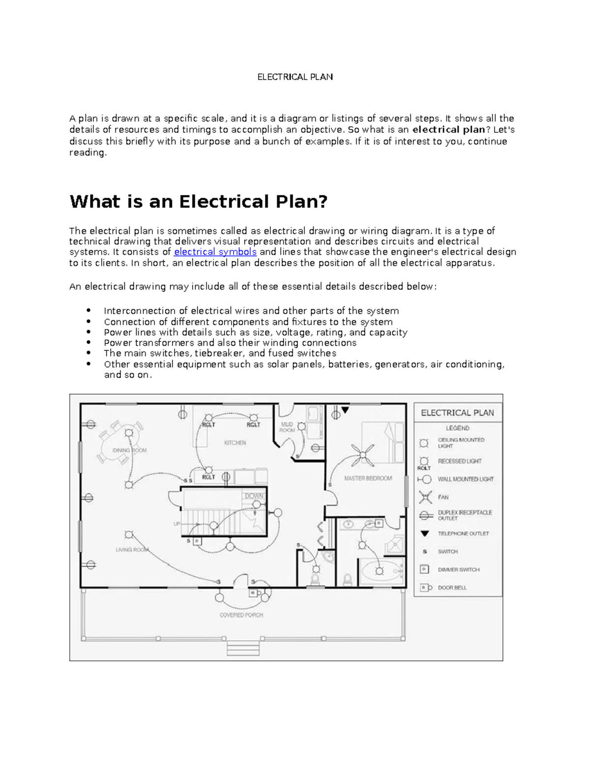 Electrical PLAN - NOTES - ELECTRICAL PLAN A plan is drawn at a specific ...